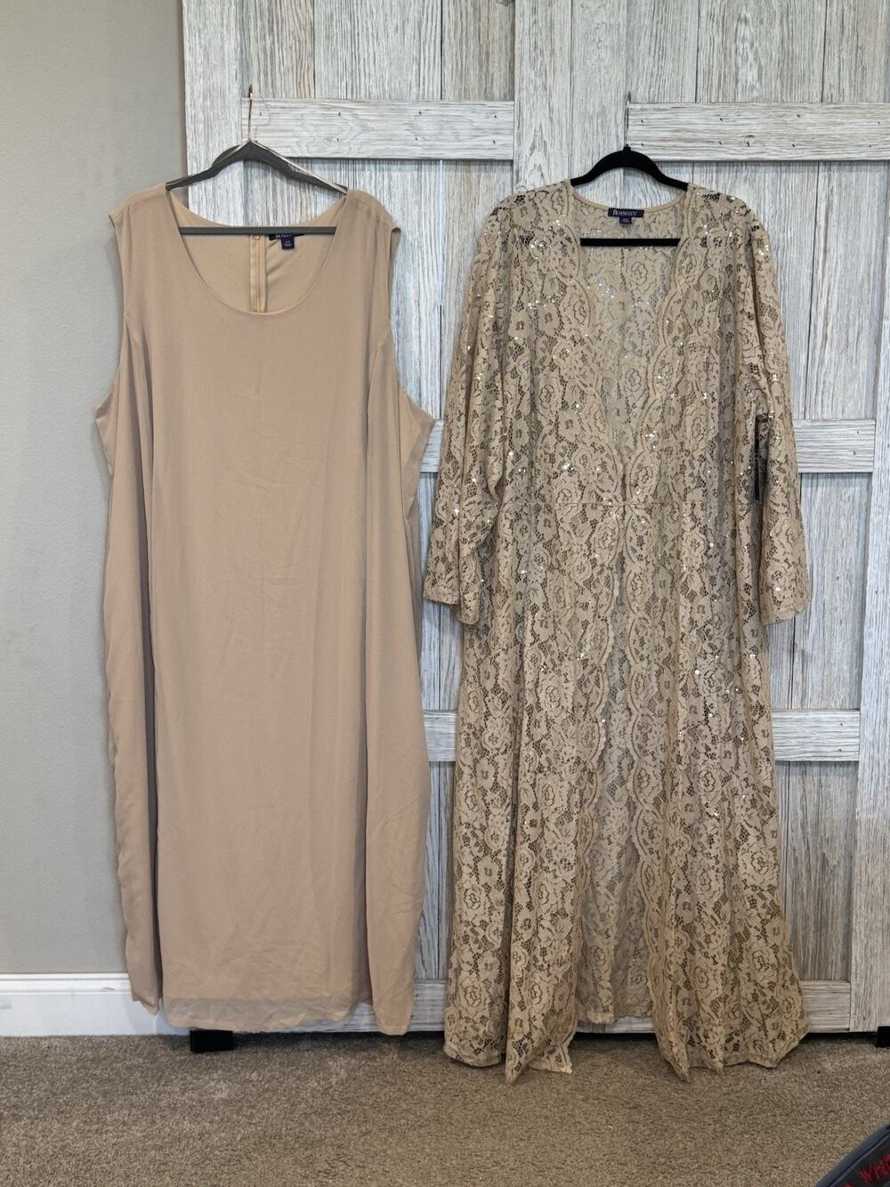Roaman's Beige Sequin Lace 2-Piece Dress & Jacket Set Plus 32W Wedding‎ Elegant